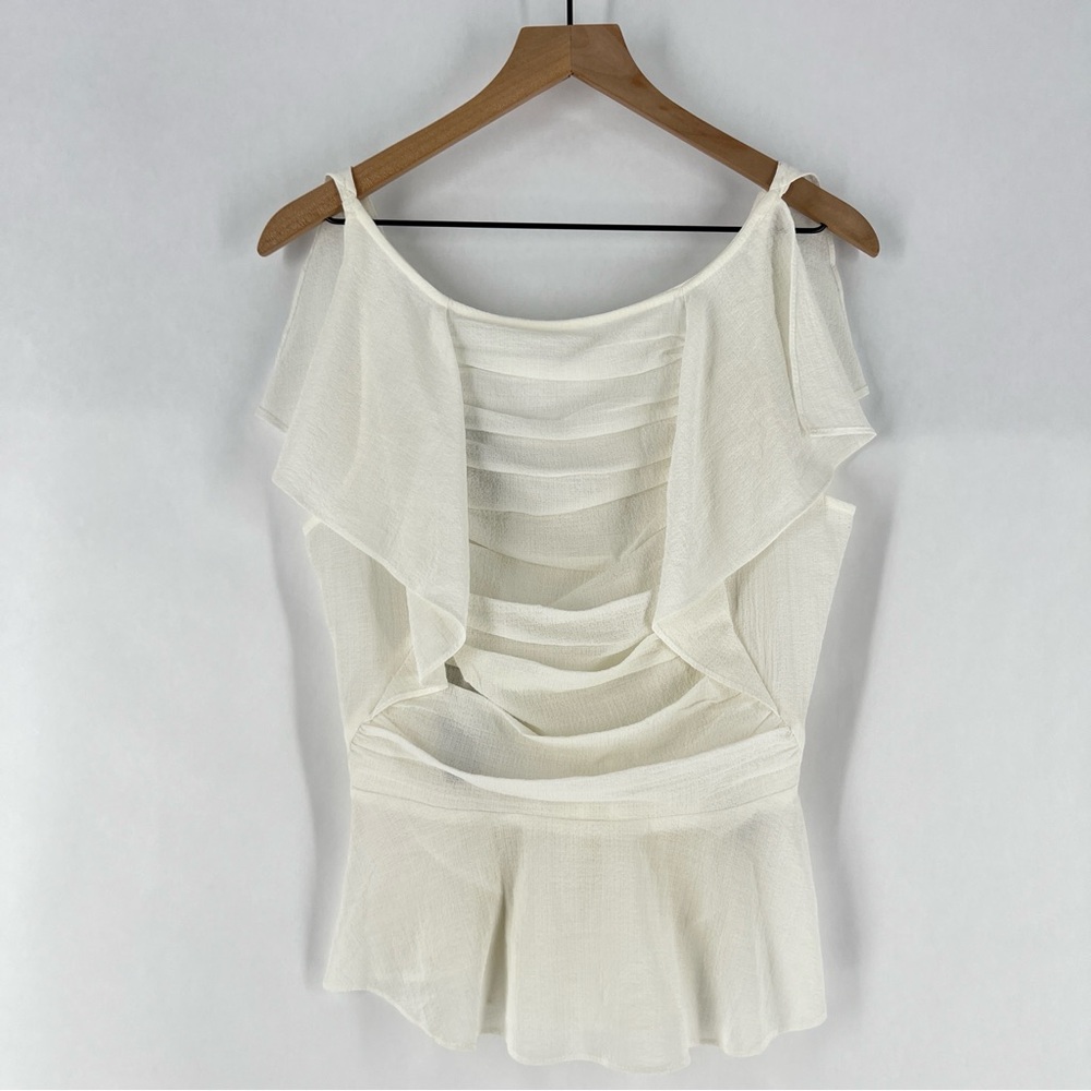 Max Studio Lightweight Gauzy Layered Ruffle Sleeveless Peplum Top Feminine